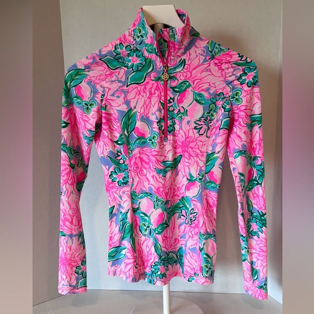 Lilly Pulitzer Pink & Green Floral Half-Zip Swim Coverup Size XXS